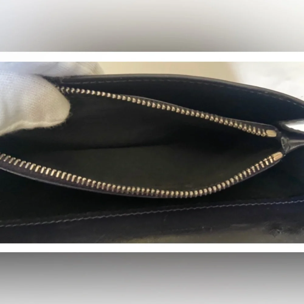 YSL SAINT LAUREN ❤️❤️ ZIP AROUND LONG WALLET BLACK WITH METAL HARDWARE YSL LOGO - Picture 7 of 15